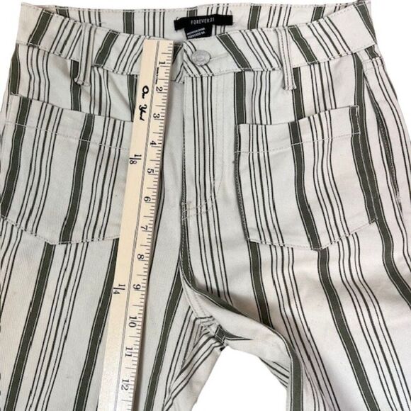 Forever 21 High Rise Flare Striped Pants Olive White Size Small Retro Boho - Picture 4 of 8